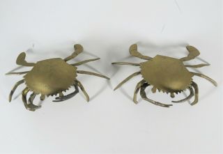 (2) Vintage Brass Crab Ashtray/ Trinket Removable Tray W/ Lid Hollywood Regency