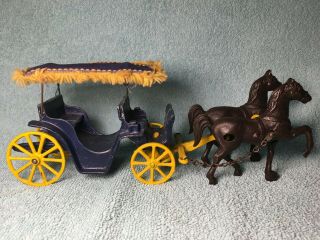 Vintage 1940’s Stanley Toys Cast Iron Horse Drawn Surrey Carriage Made In Usa