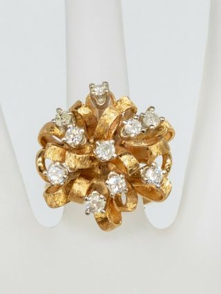 Antique 1950s $5000 1.  50ct Natural Diamond 14k Yellow Gold Cluster Ring 15g Big