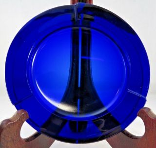 Vintage Blue Color Crystal Glass Cigarette Ashtray Tabacco Round Retro Design