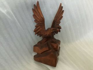 Vintage Black Forest Carved Wood Eagle Bird Open Wings Figurine Tag