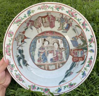 Enormous Antique Chinese Porcelain Basin Bowl With Figures Qing Period