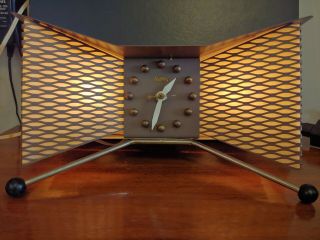 Brown Vintage 1950’s Snider Clock Mid Century Modern Atomic Tv Lamp