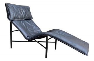 Tord Bjorklund Vintage Metal Black Leather Skye Chaise Lounge Chair Sweden Mcm