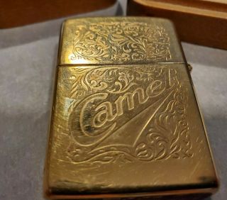 1995 Zippo Lighter Camel Brass Color W/ Wood Case Since 1913