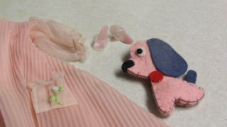 Vintage Barbie Doll Nighty Negligee 965 Pink Night Gown Robe Dog Pink Shoes