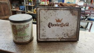 2 Chesterfield Cigarette Tobacco Tins Round And Flat