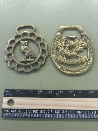 2 Vintage Brass Horse Bridle Medallions