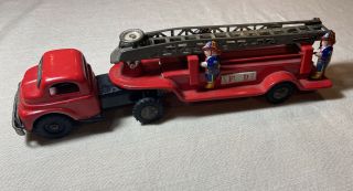 Vintage Japan Tin Litho Friction Drive Hook And Ladder Fire Truck