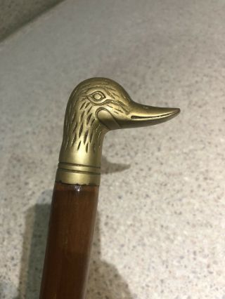 Vintage Brass Duck Head Wooden Walking Stick - Collectable