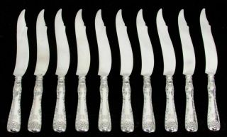 Tiffany & Co 10 Wave Edge Full Sterling Silver Hollow Handle 7 1/2 " Fish Knives