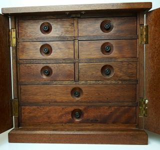 Vintage Solid Wood Jewelry Box,  8 Lined Drawers,  Exterior Doors With Latch