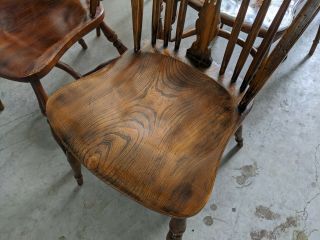 Set of 8 Antique Oak Windsor Dining Chairs Brace Back VINTAGE from Great Britain 3