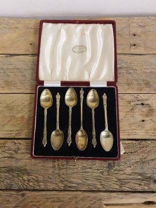 A Vintage Boxed Set Of 6 Nickel Silver Art Deco Tea Spoons - James Walker Ltd