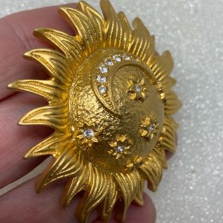 Vintage CELESTIAL BROOCH Pin Sun PENDANT Moon Stars Rhinestone Costume Jewelry 3
