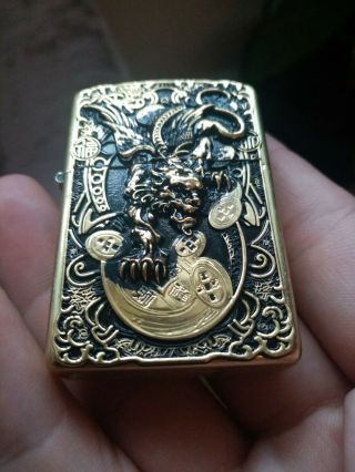 Solid brass Golden devil dragon zippo needs petrol (no zippo box) 2