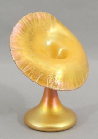 Small 5in Antique Signed Quezel Art Glass Jack In Pulpit Aurene Gold Vase