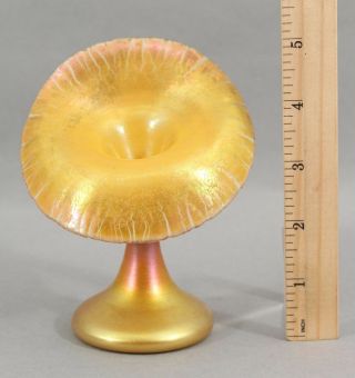 Small 5in Antique Signed Quezel Art Glass Jack in Pulpit Aurene Gold Vase 2