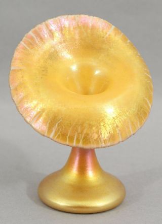 Small 5in Antique Signed Quezel Art Glass Jack in Pulpit Aurene Gold Vase 3