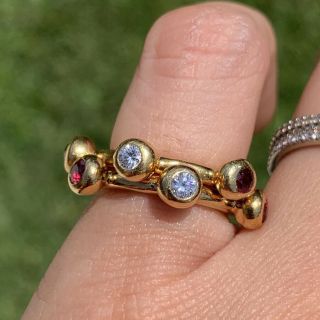 Vintage Tiffany & Co.  18k Yellow Gold Diamond & Ruby Stacking Rings Size 4
