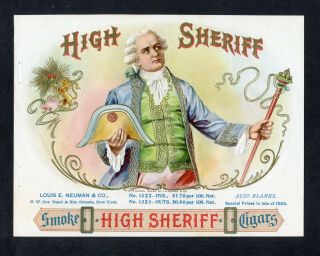 Old High Sheriff Sample Cigar Label - Outstanding And Quite Scarce