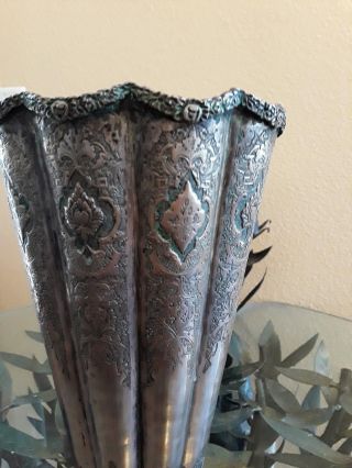 X LARGE ANTIQUE PERSIAN ESFAHAN ISFAHAN SOLID SILVER VASE 3