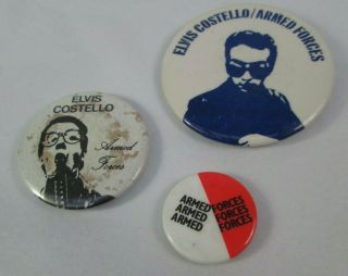 Vintage 3 X 1970s Stiff Era Elvis Costello Armed Forces Badges Pin Buttons Punk