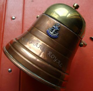 Vintage Royal Navy Hms Ark Royal 91 Bell Tobacco Storage Jar Brass & Copper Ww2