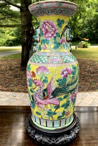 Large 19thc Chinese Famille Rose Enamel Nonya Straits Peranakan Phoenix Vase