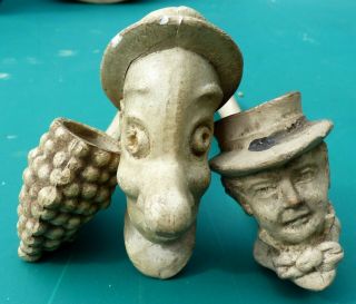 Three Antique Figural Clay Pipes Including Ally Soper