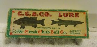 Vintage The Creek Chub Bait Co.  Garrett,  Indiana Injured Minnow Fishing Lure Box