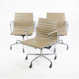 Eames Herman Miller Aluminum Group Executive Chairs Tan Leather 2000 