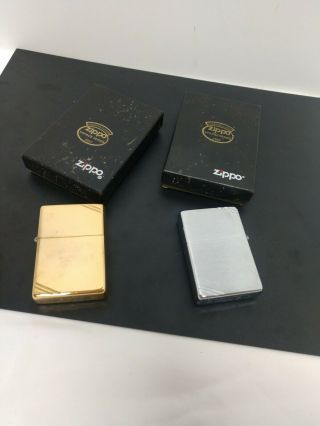 (2) Zippo 230 Brushed Chrome & Gold Vintage Series 1937 Windproof Lighter