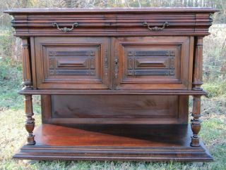 French Antique Walnut Marble Henri Ii Buffet Cabinet Sideboard Server 1890s