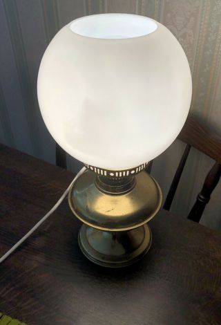 Vintage Brass Aladdin Style Lamp With Glass Shade