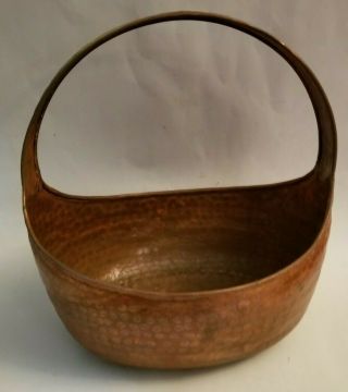 Vintage Hammered Copper Basket W/ Handle Large 12 1/2 " High