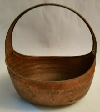 Vintage Hammered Copper Basket w/ handle Large 12 1/2 