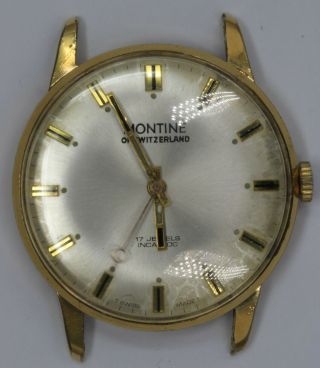 Vintage Mens Gold Plated Montine Wristwatch.  17 Jewels,  Incabloc.  Hand Wind.