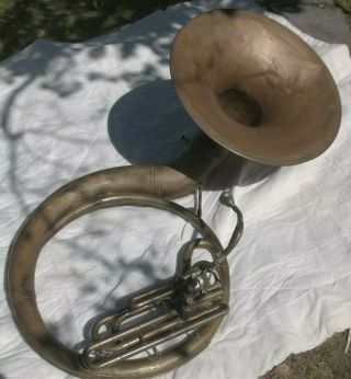 Vintage Antique Brass Sousaphone U.  S.  A.  Federal Shield Logo On Bell & 27221