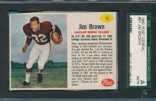 Tough Jim Brown Hand Cut 1962 Post Cereal Box Card 61 Sgc Authentic Nfl Browns