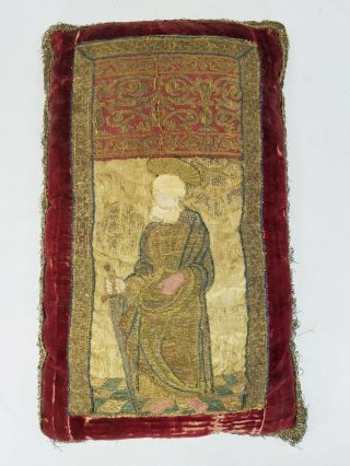 Antique 17th 18th C.  Venetian Fortuny Red Velvet Gold Thread Pillow St.  Paul