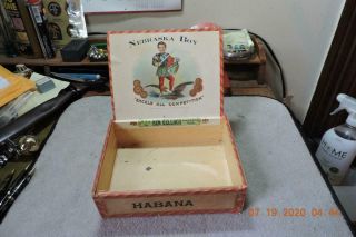 Antique Nebraska Boy Havana Wood Cigar Box Mfg Ben Kellogg Oakland Neb Graphics