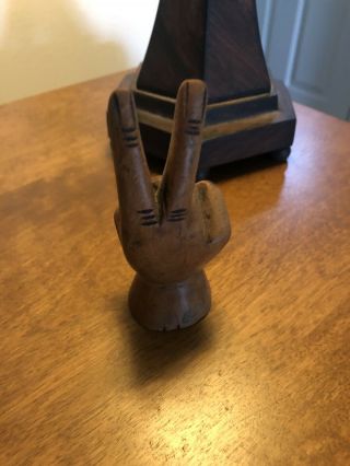 Vintage 1970 ' s Hand Carved Wooden 4 ' Peace Sign Fingers Hand 2