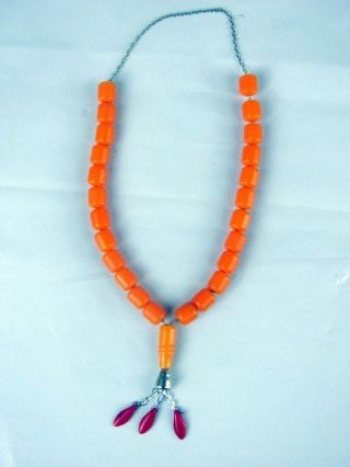 Vintage Faturan Rosary Prayer Beads - 24 Orange Bakelite,  Red Beads