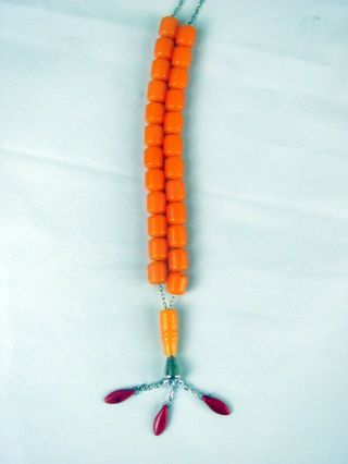 Vintage Faturan Rosary Prayer Beads - 24 Orange Bakelite,  Red Beads 2