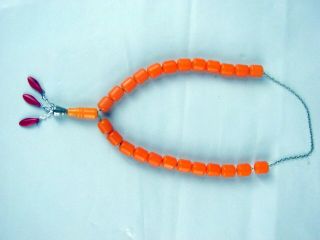 Vintage Faturan Rosary Prayer Beads - 24 Orange Bakelite,  Red Beads 3