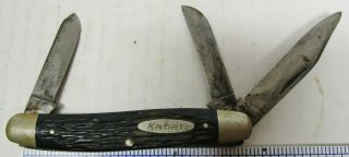 Vintage Kabar Stockman 3 - Blade Knife With Black Stag Handles