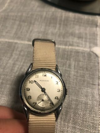 Vintage Hudson Watch,  Swiss Made 17 Jewel Elida Movement On Cream Nato Strap