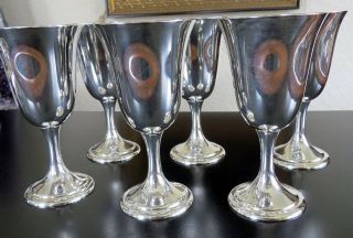 6 Alvin Sterling Silver Water / Wine Goblets Gold Wash Interior 6 5/8 " 867 Grams