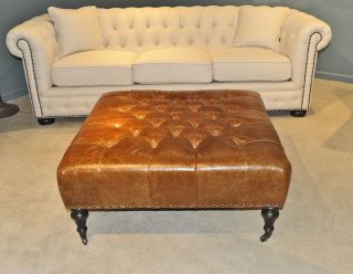 Huge Chesterfield Leather Ottoman English Edwardian Style Coffee Table